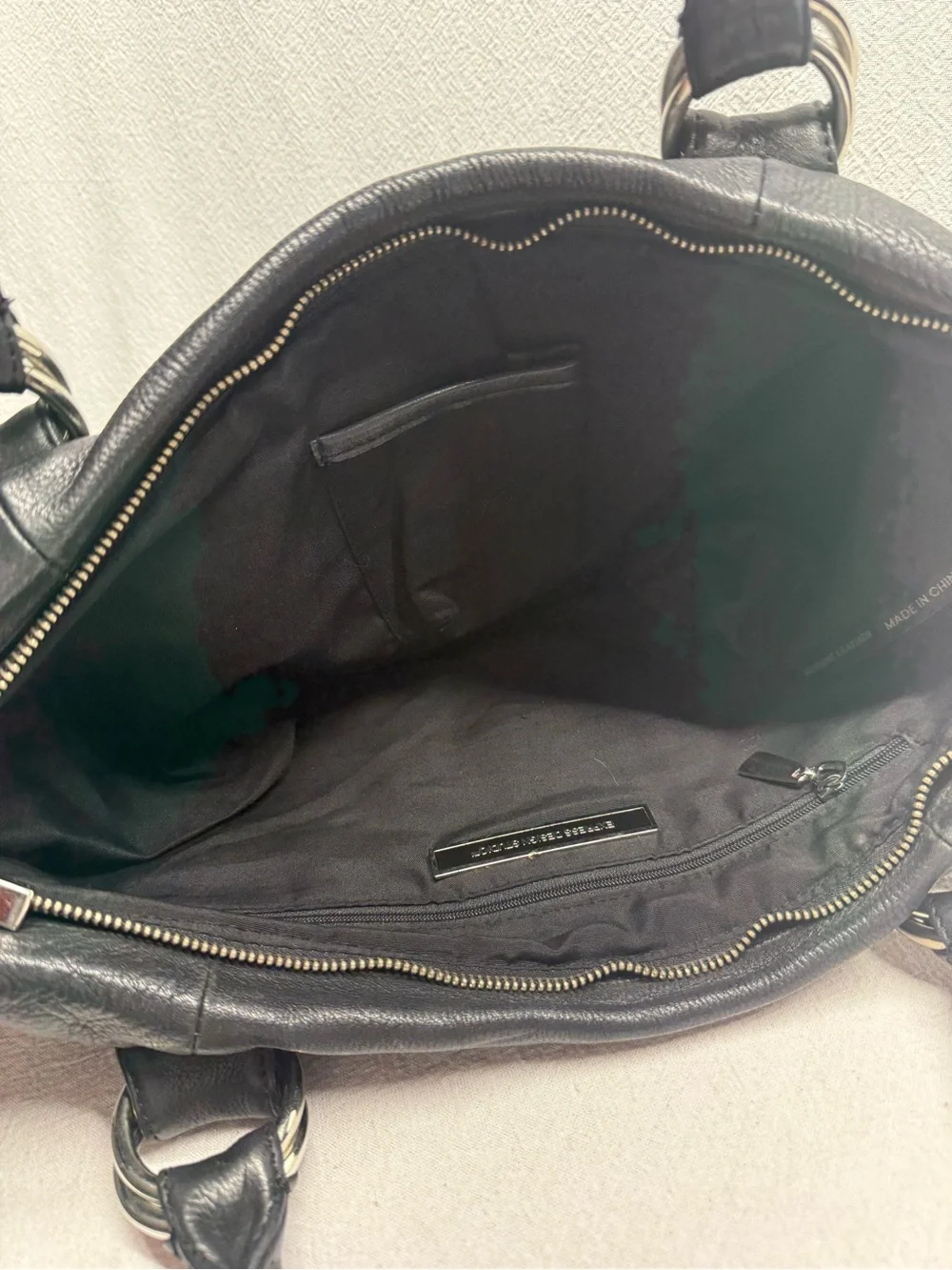 Cool Girl Black Leather Satchel Purse Double Straps Silver Hardware Biker Babe